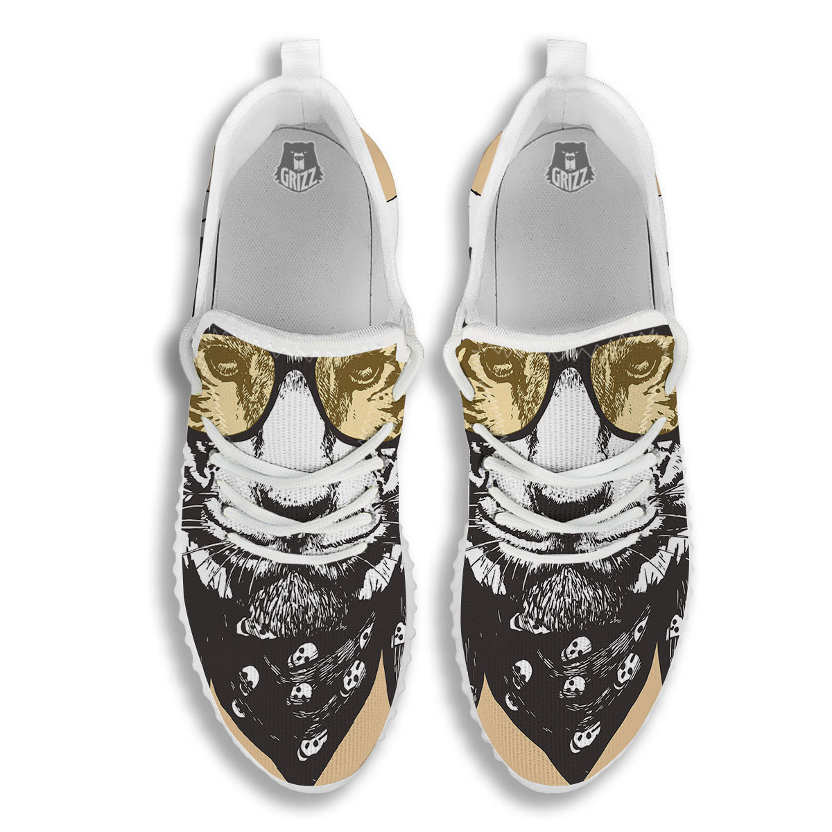 White Tiger With Sunglasses Print Pattern White Walking Shoes-grizzshop