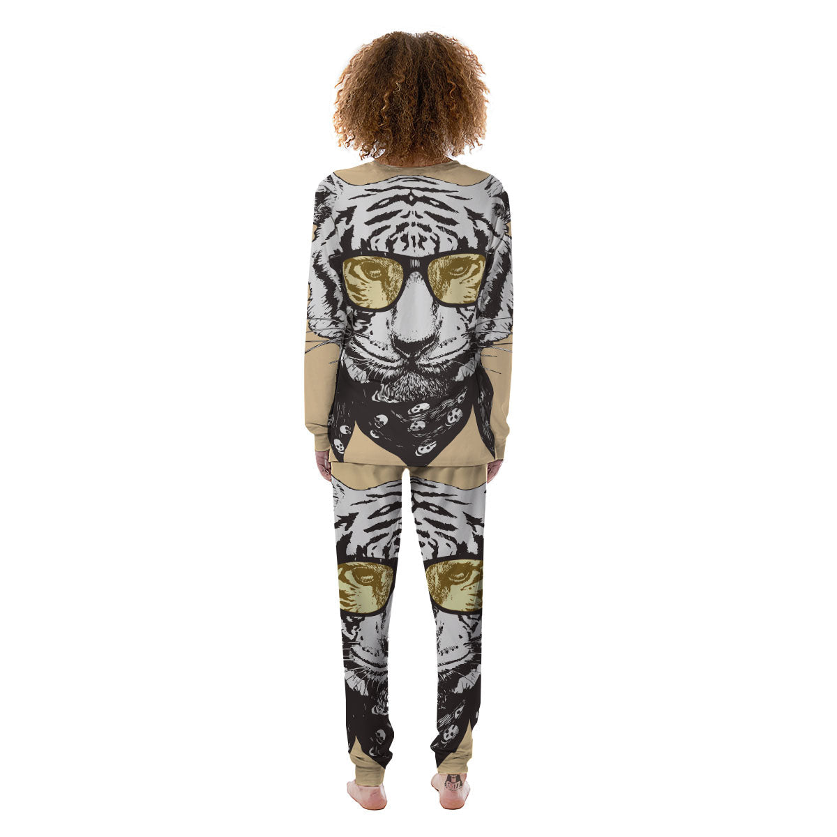 White Tiger With Sunglasses Print Pattern Women's Pajamas-grizzshop