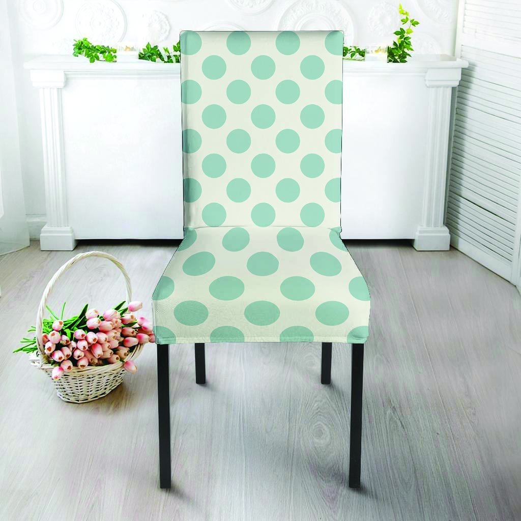 White and Teal Polka Dot Chair Cover-grizzshop