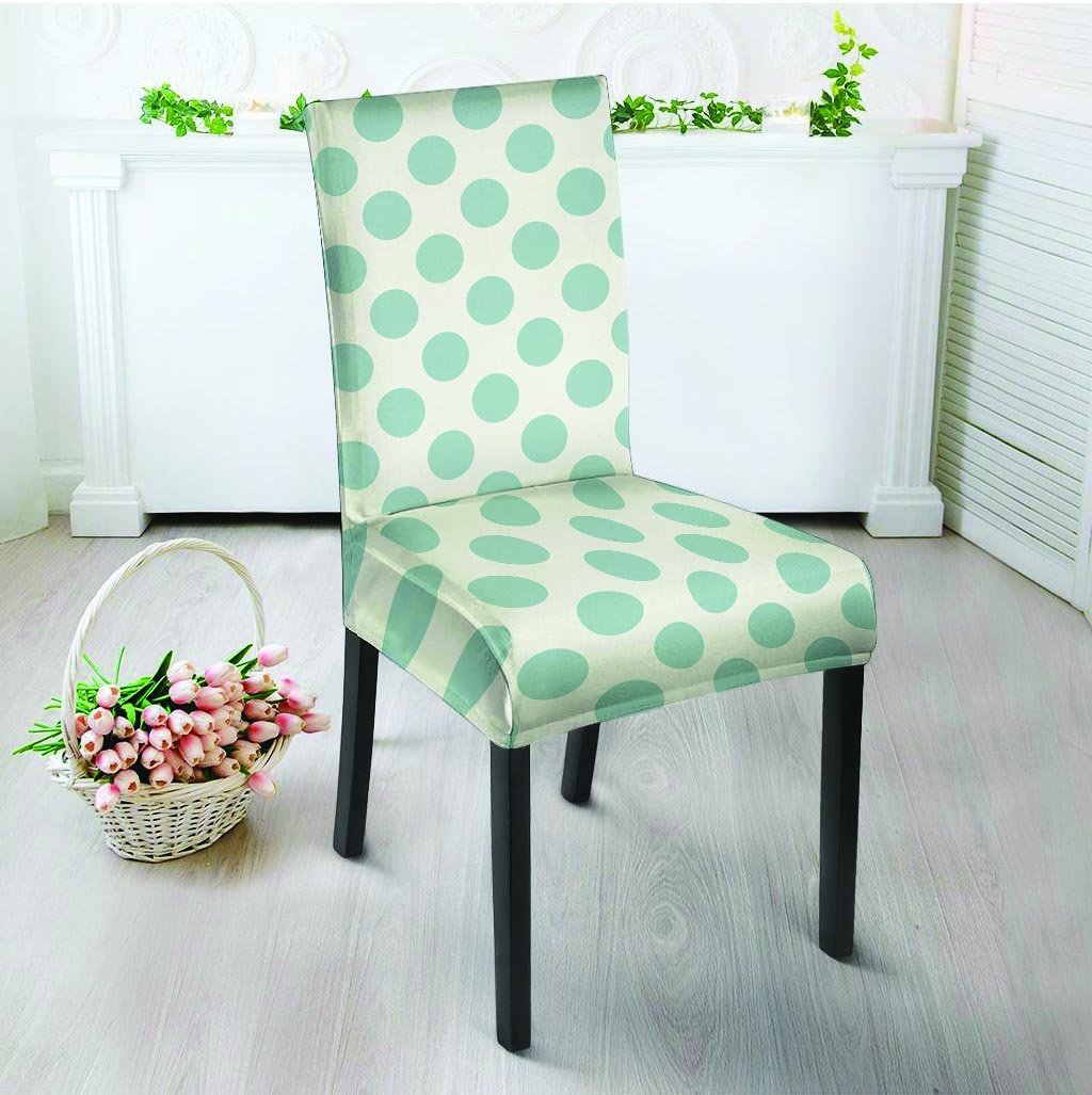 White and Teal Polka Dot Chair Cover-grizzshop