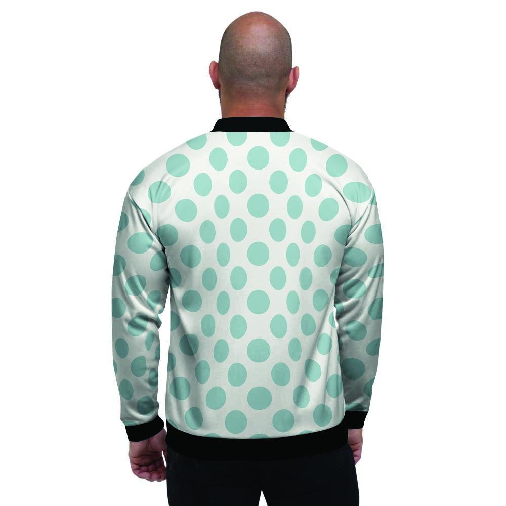 White and Teal Polka Dot Men's Bomber Jacket-grizzshop