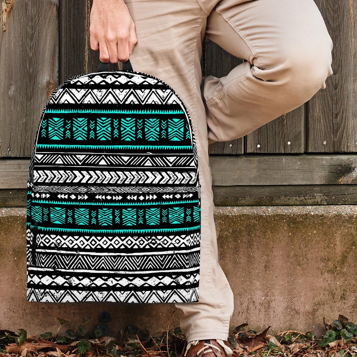 White and Turquoise Tribal Navajo Hand Drawn Backpack-grizzshop