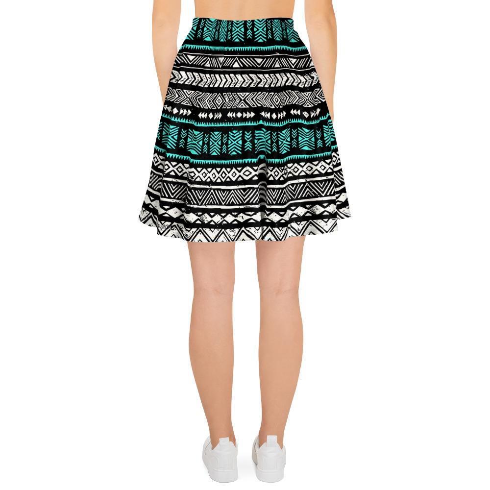 White and Turquoise Tribal Navajo Hand Drawn Women's Skirt-grizzshop