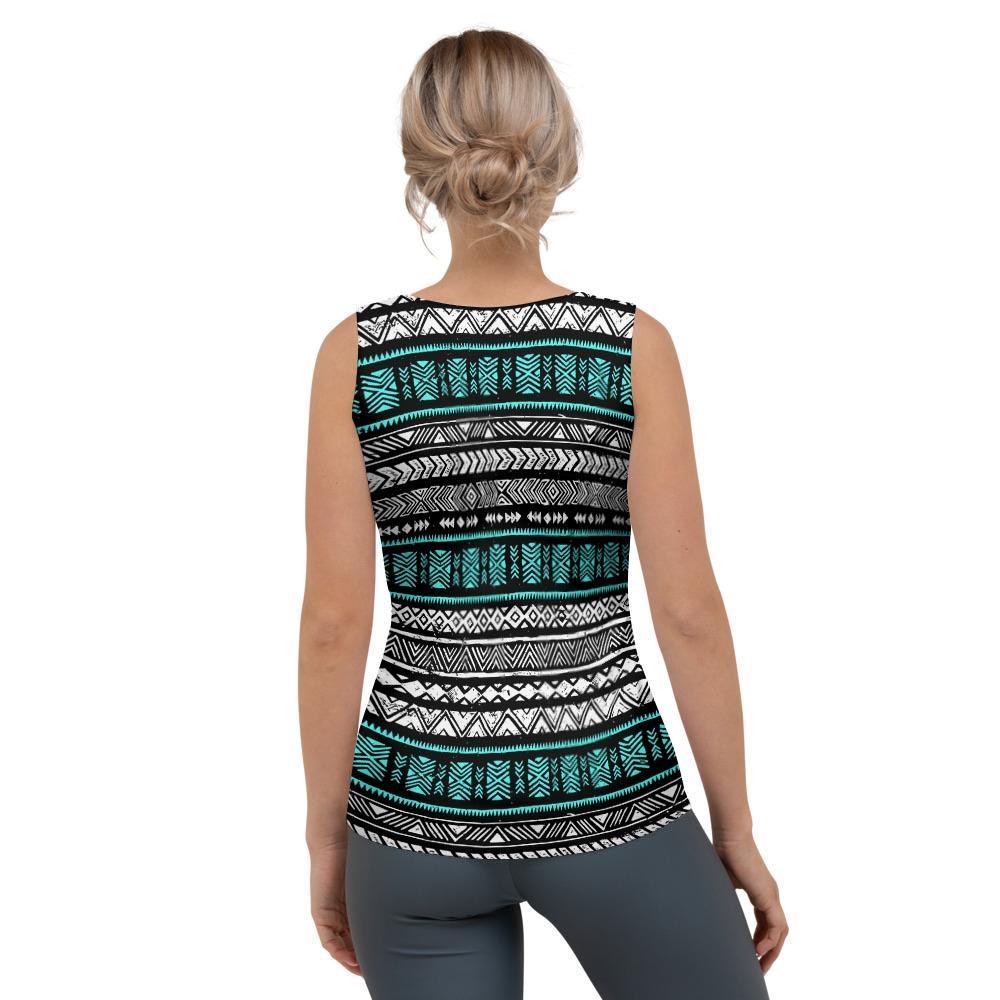 White and Turquoise Tribal Navajo Hand Drawn Women's Tank Top-grizzshop