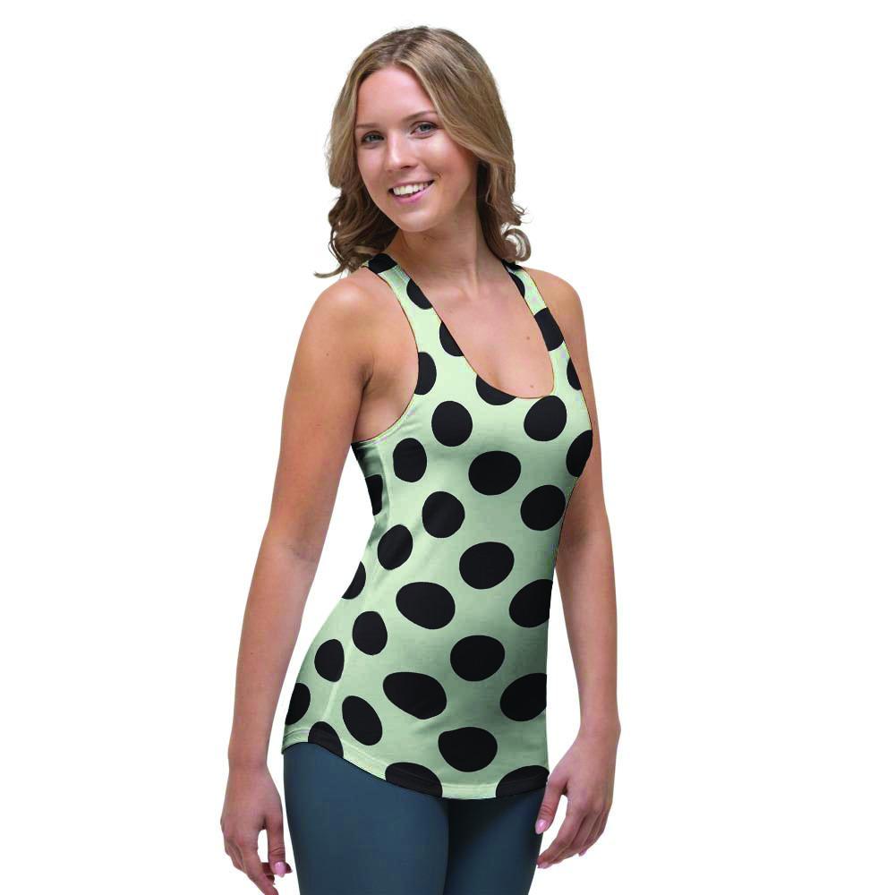 White And Black Polka Dot Print Women's Racerback Tank Top-grizzshop