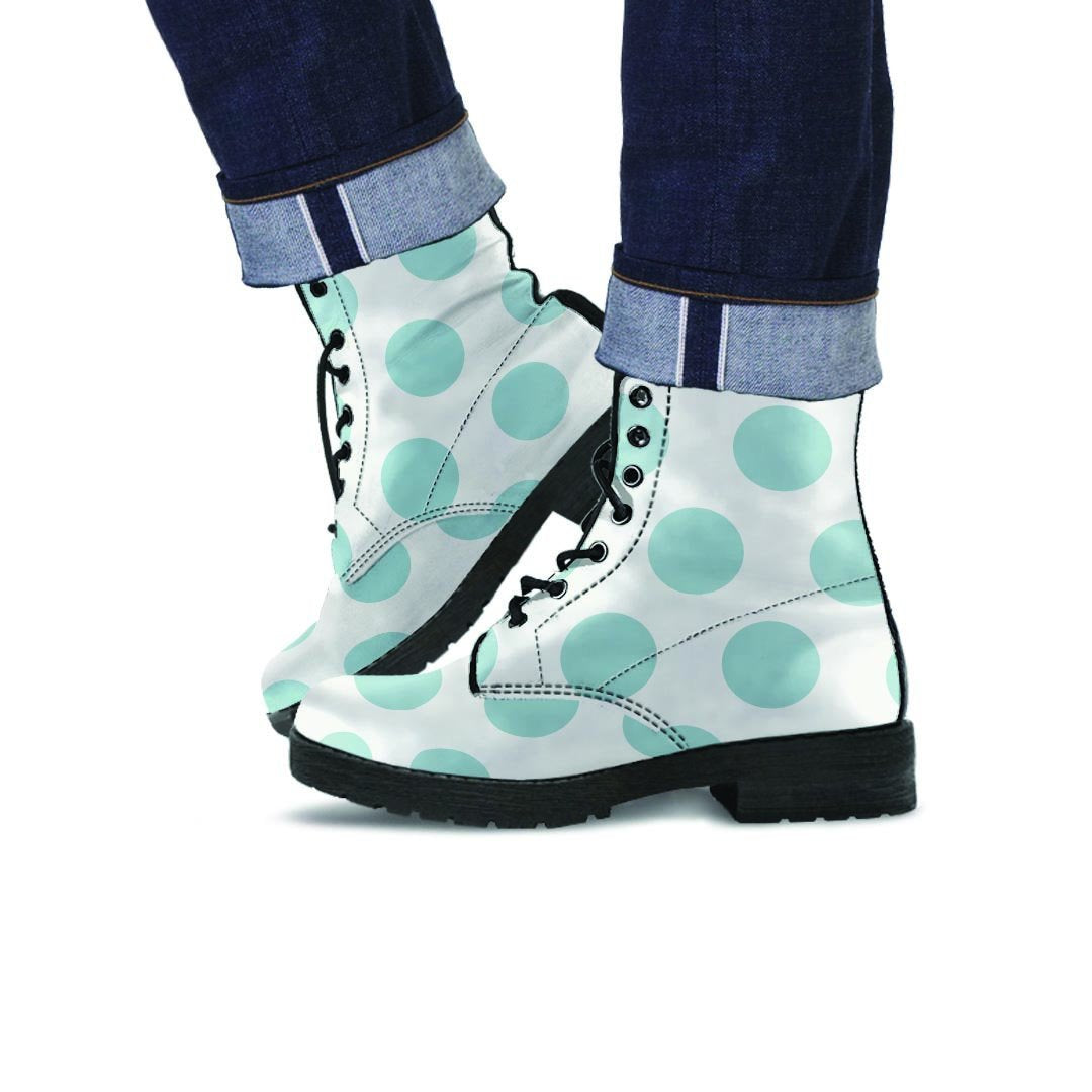 White And Turquoise Polka Dot Men's Boots-grizzshop