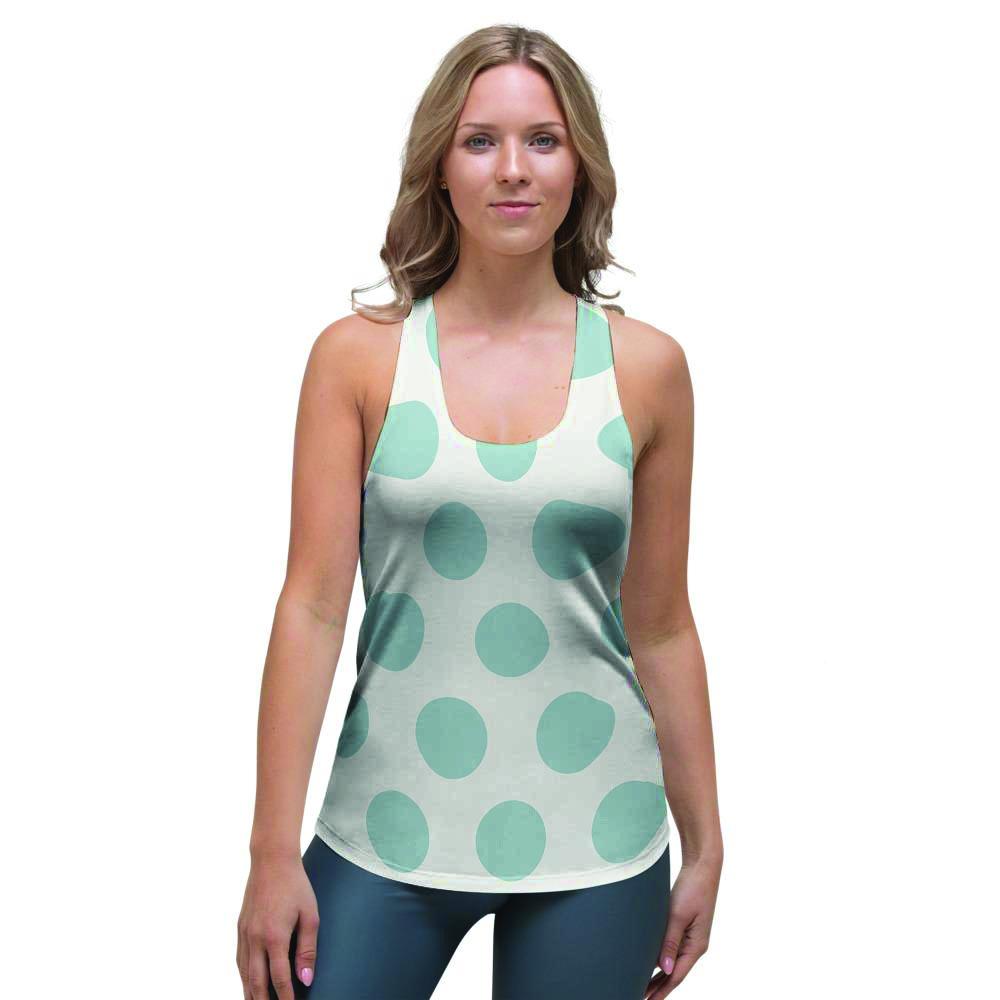 White And Turquoise Polka Dot Women's Racerback Tank Top-grizzshop