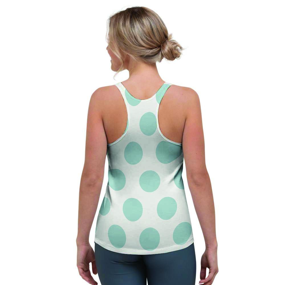 White And Turquoise Polka Dot Women's Racerback Tank Top-grizzshop