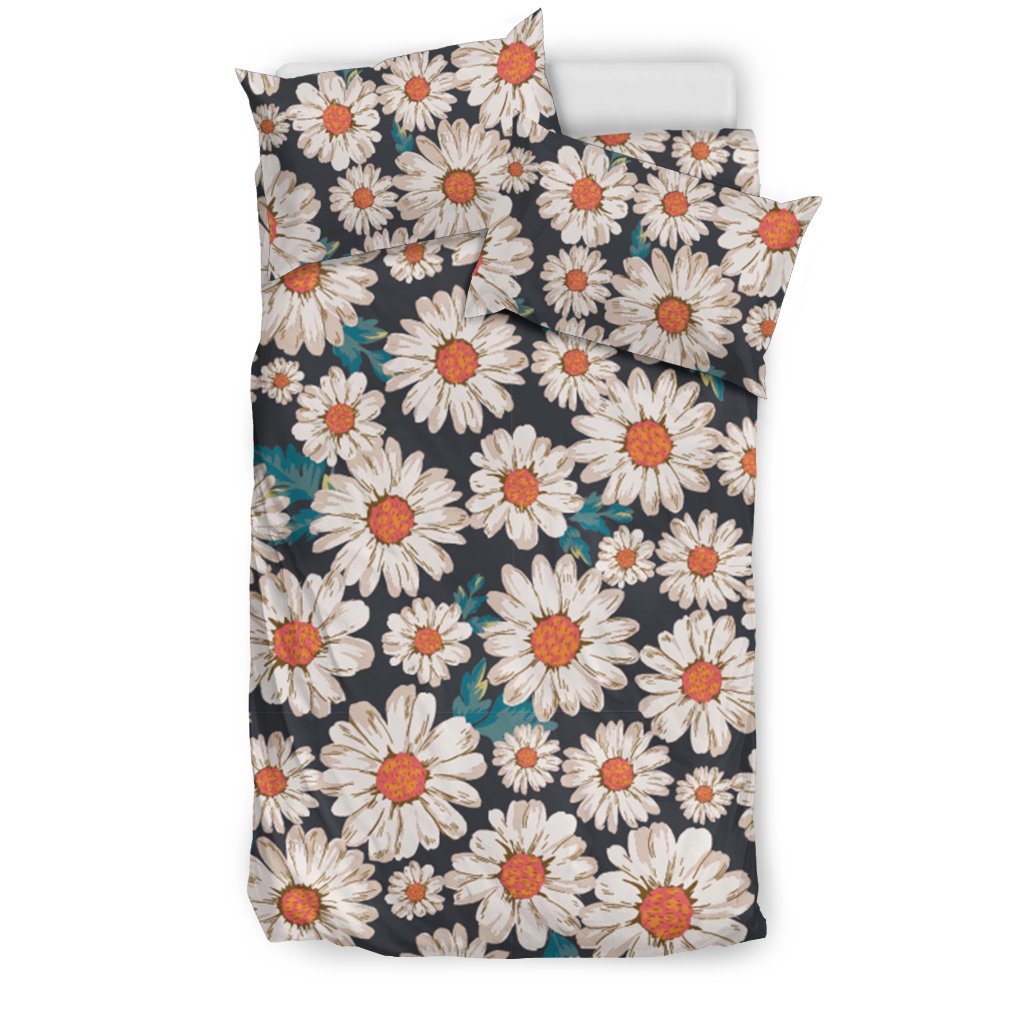 White Cute Daisy Pattern Print Duvet Cover Bedding Set-grizzshop