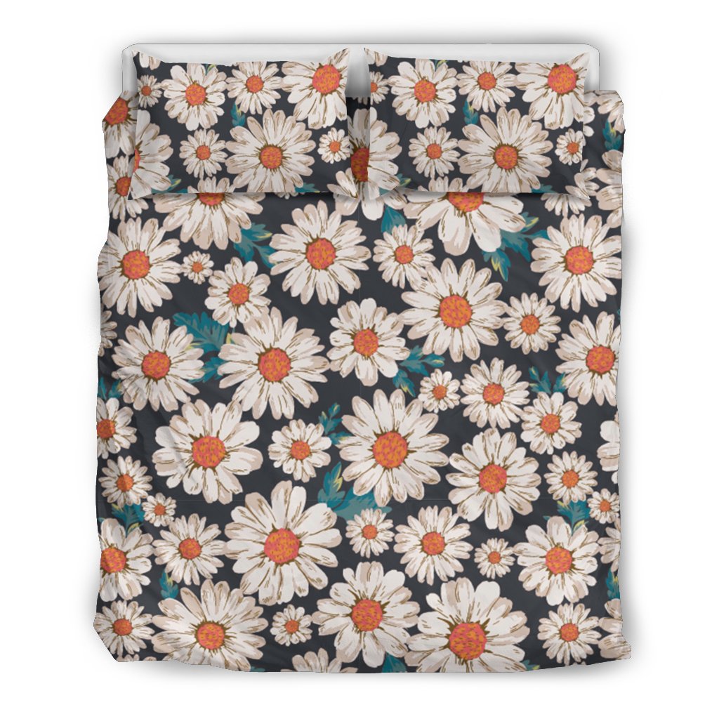 White Cute Daisy Pattern Print Duvet Cover Bedding Set-grizzshop