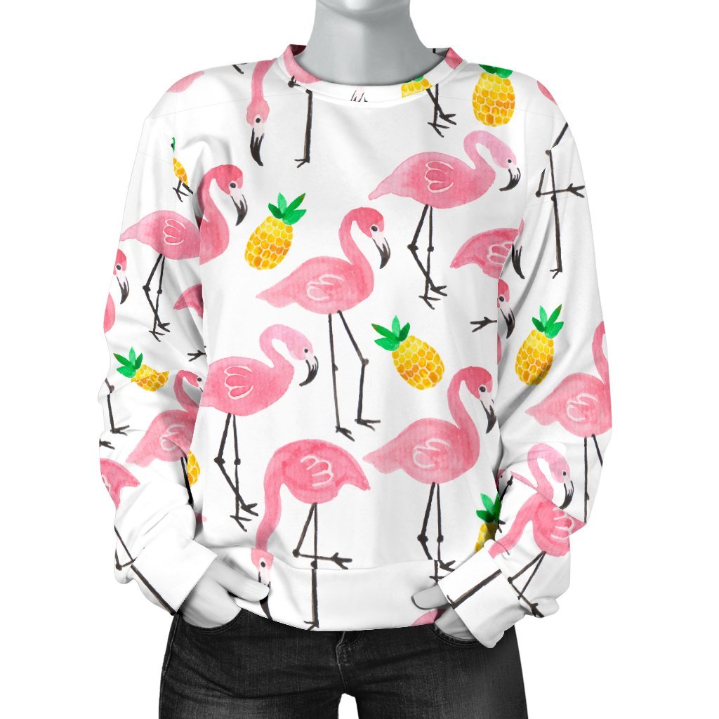 White Flamingo Pineapple Print Sweatshirt-grizzshop