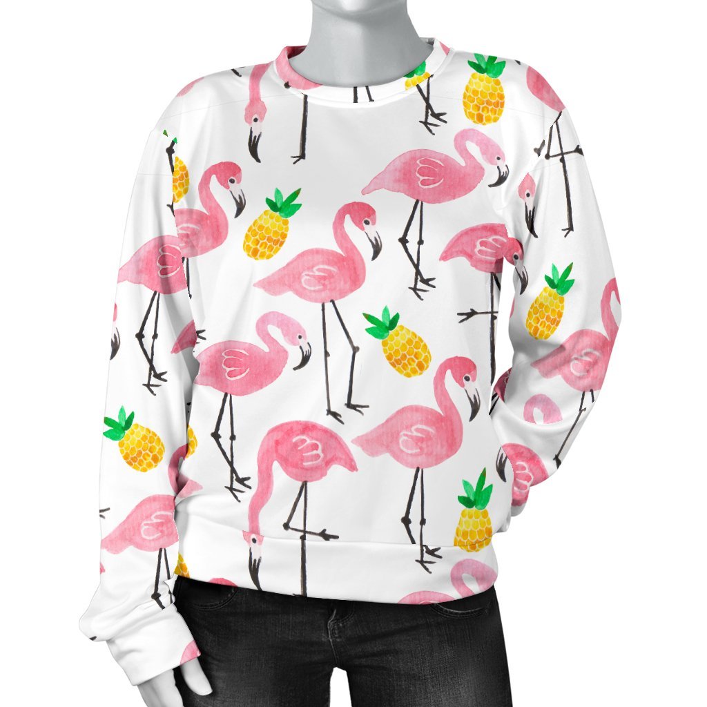 White Flamingo Pineapple Print Sweatshirt-grizzshop