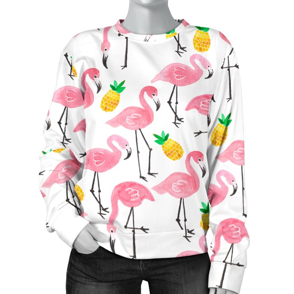White Flamingo Pineapple Print Sweatshirt-grizzshop