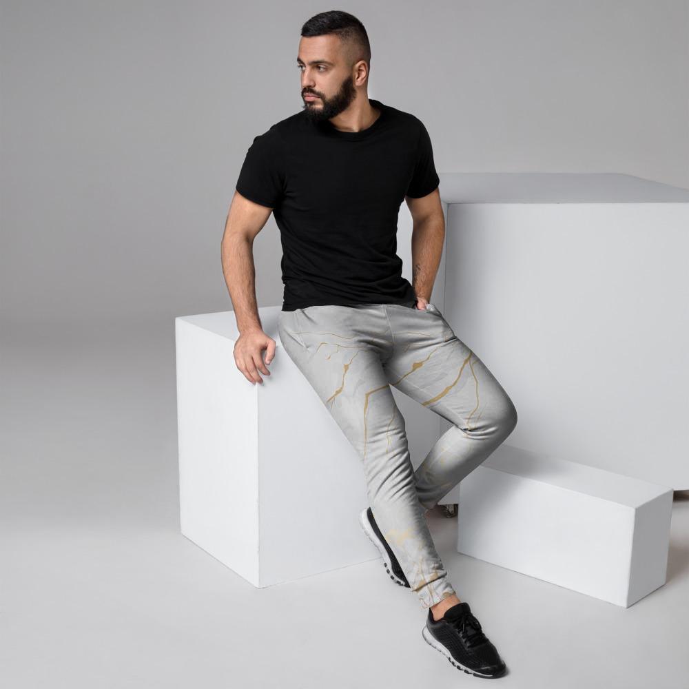 White Gold Marble Men's Joggers-grizzshop