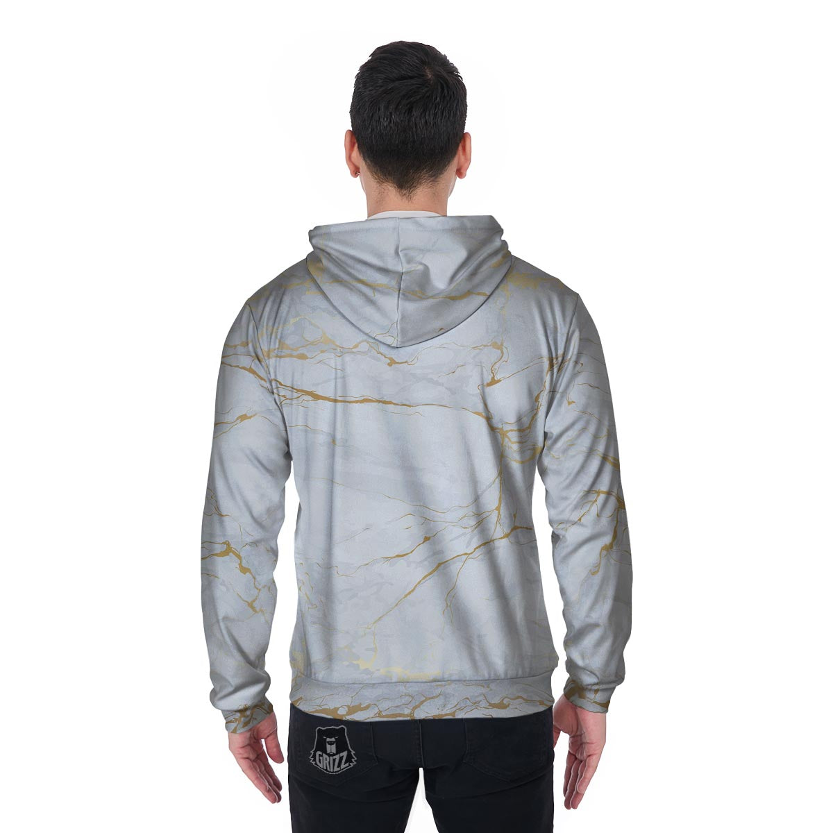 White Gold Marble Men's Zip Up Hoodie-grizzshop