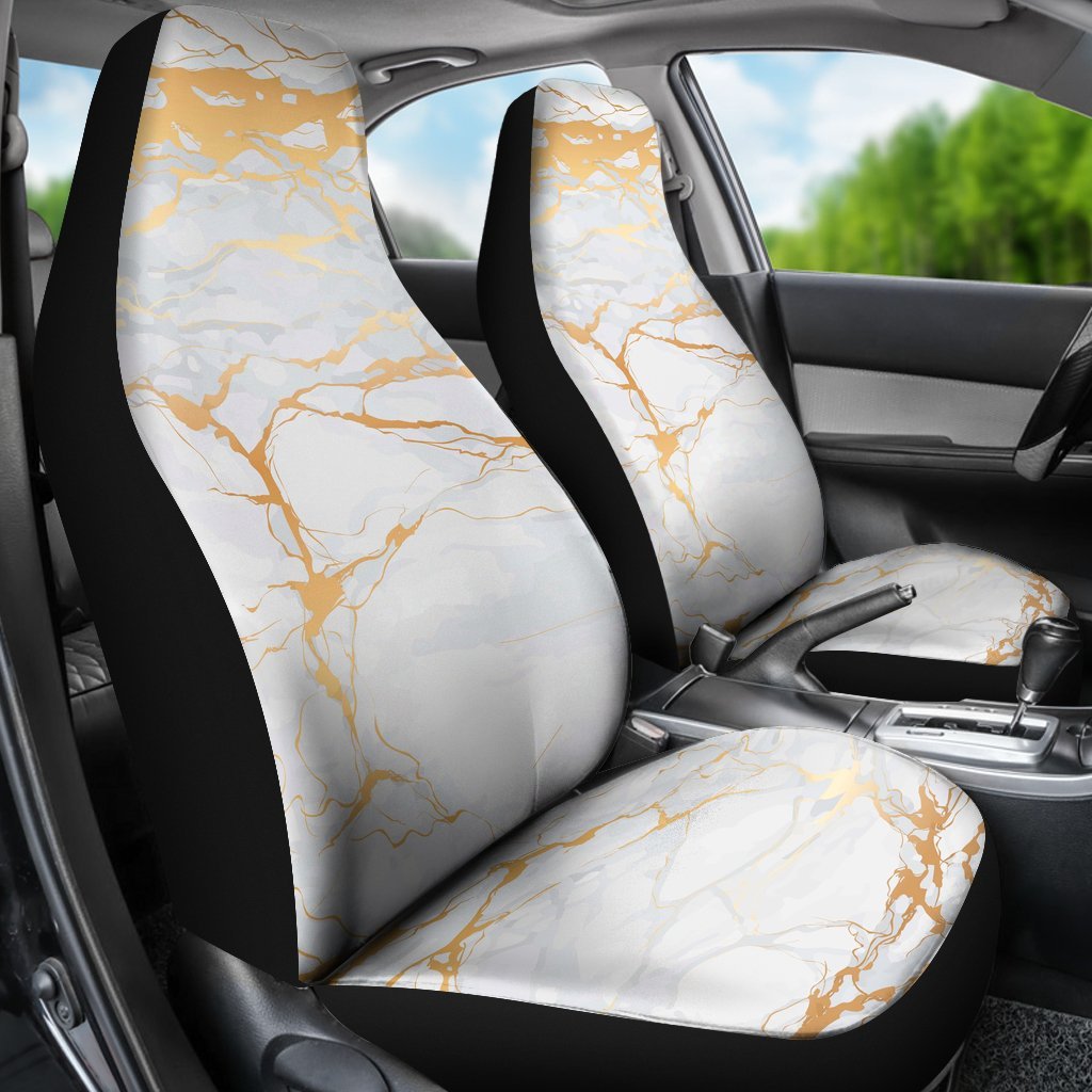 White Gold Marble Pattern Print Universal Fit Car Seat Cover-grizzshop