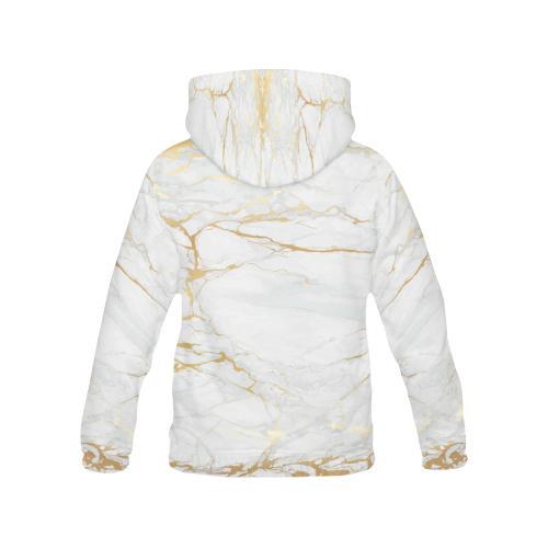 White Gold Marble Pattern Print Women Pullover Hoodie-grizzshop