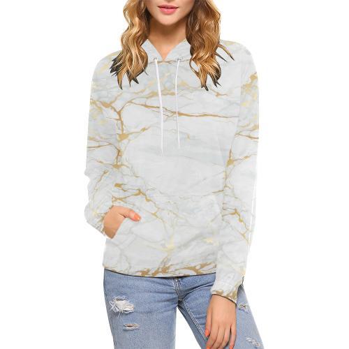 White Gold Marble Pattern Print Women Pullover Hoodie-grizzshop