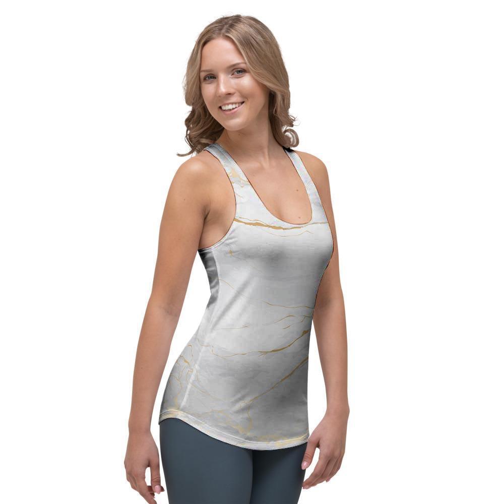 White Gold Marble Women's Racerback Tank Top-grizzshop