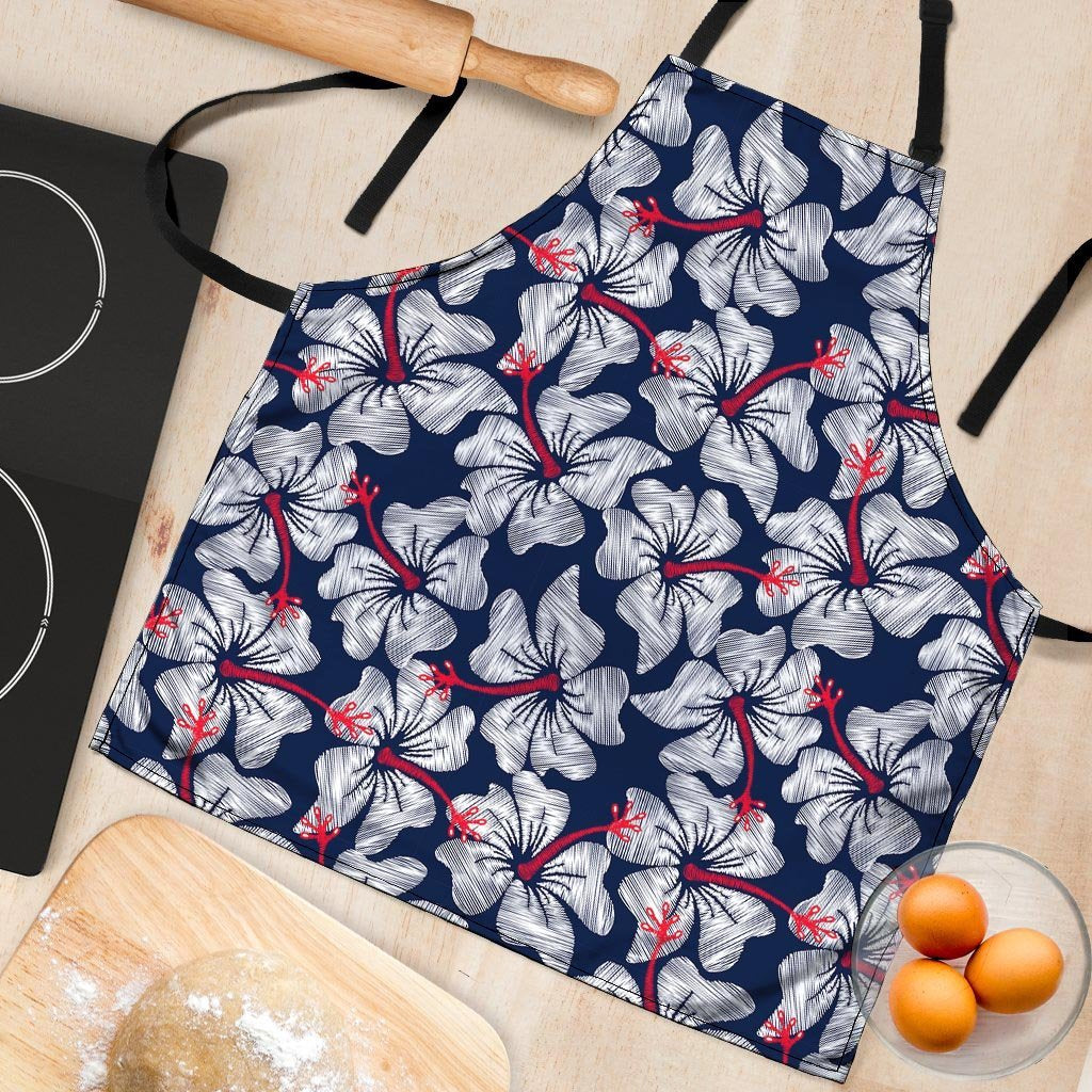 White Hibiscus Tropical Floral Hawaiian Print Women's Apron-grizzshop