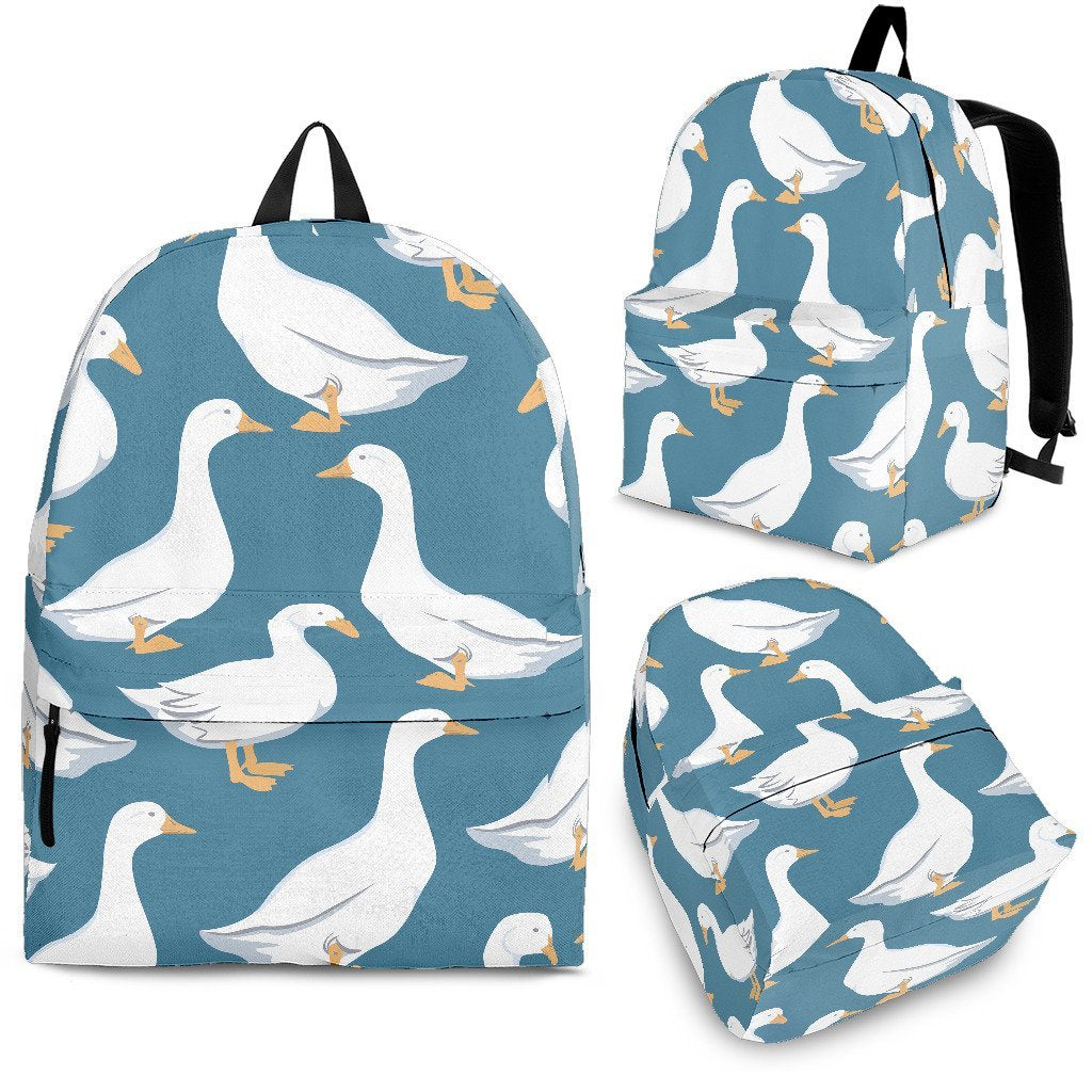 White Mallard Duck Pattern Print Backpack-grizzshop