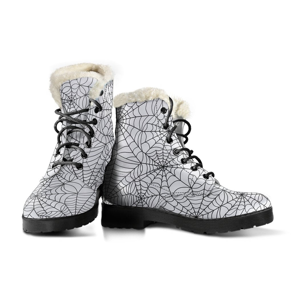 White Spider Web Pattern Print Comfy Winter Boots-grizzshop