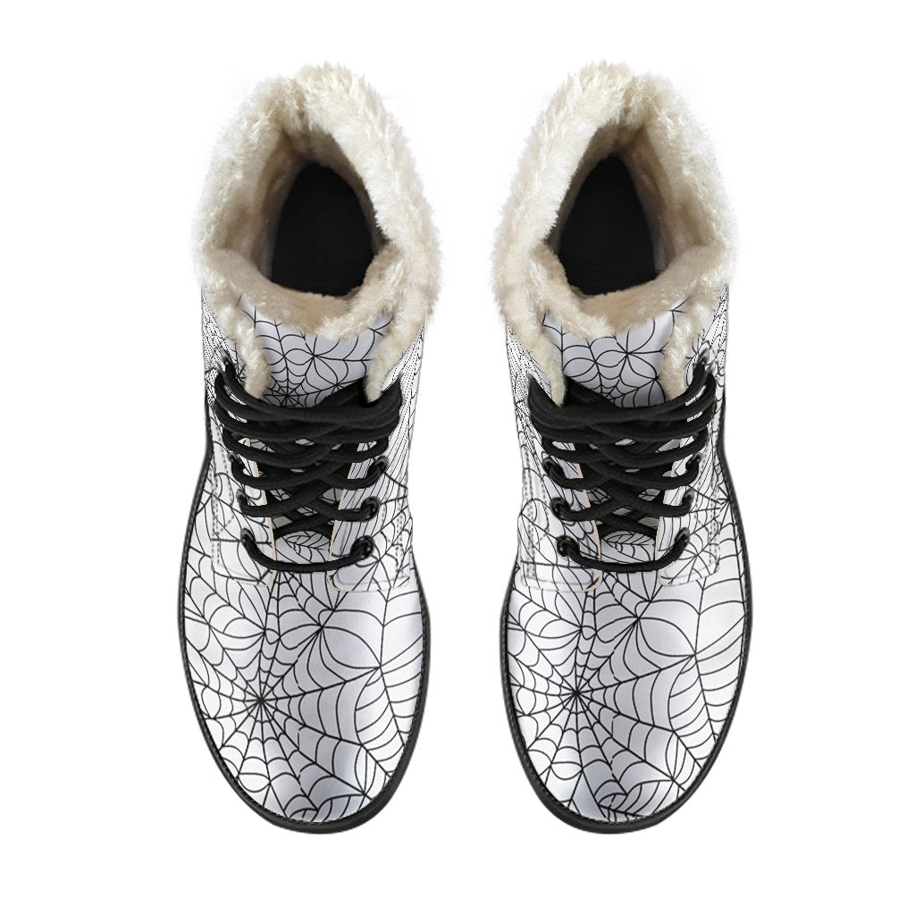White Spider Web Pattern Print Comfy Winter Boots-grizzshop