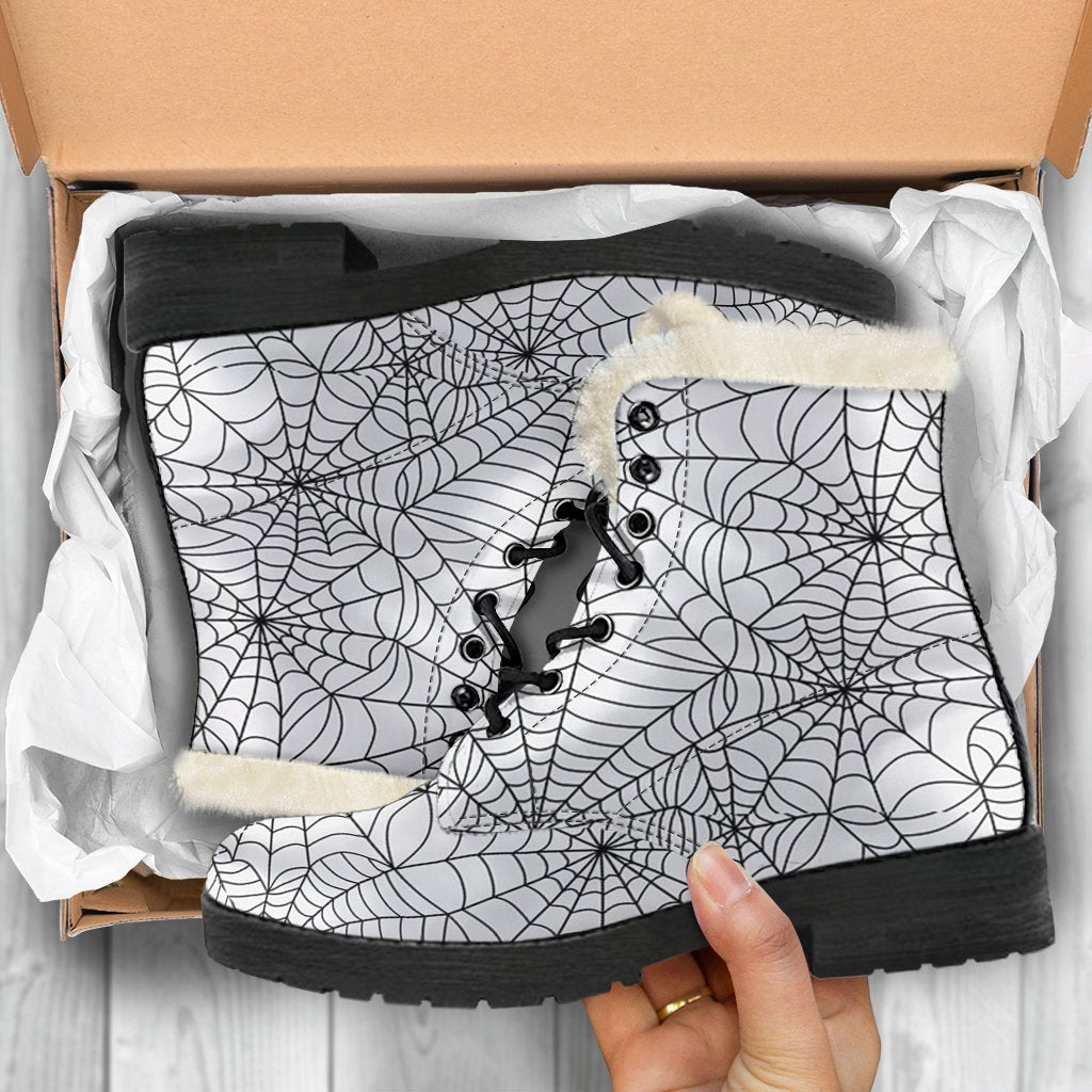 White Spider Web Pattern Print Comfy Winter Boots-grizzshop