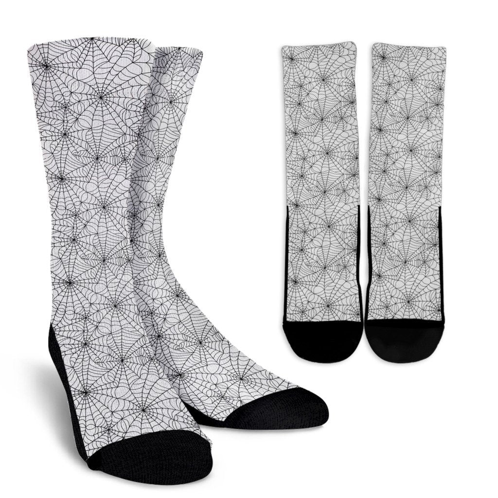 White Spider Web Pattern Print Unisex Crew Socks-grizzshop