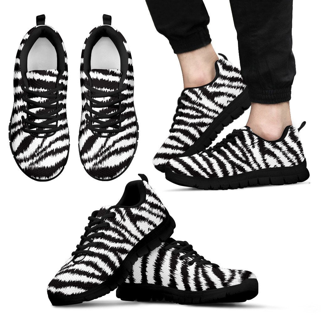 White Tiger Pattern Print Black Sneaker Shoes For Men Women-grizzshop