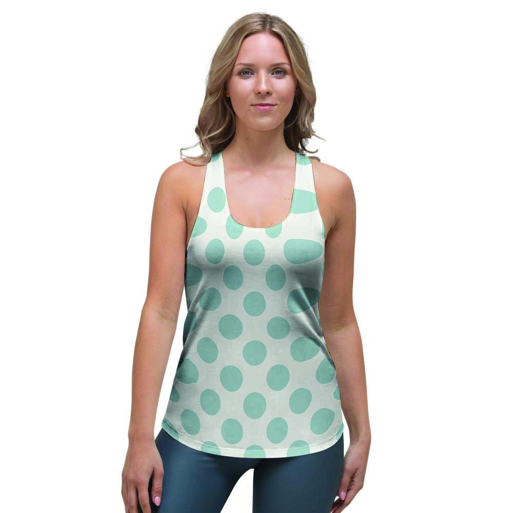 White and Teal Polka Dot Women's Racerback Tank Top-grizzshop