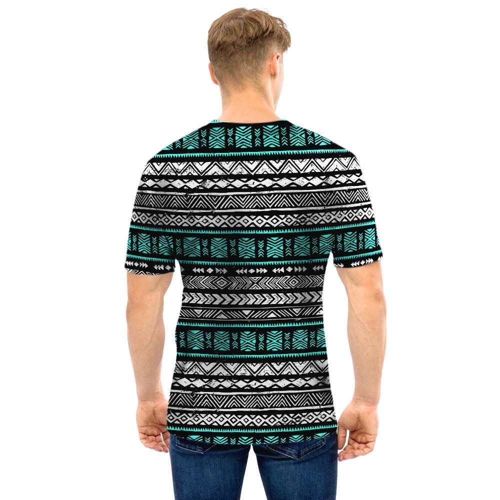 White and Turquoise Tribal Navajo Hand Drawn Men T Shirt-grizzshop