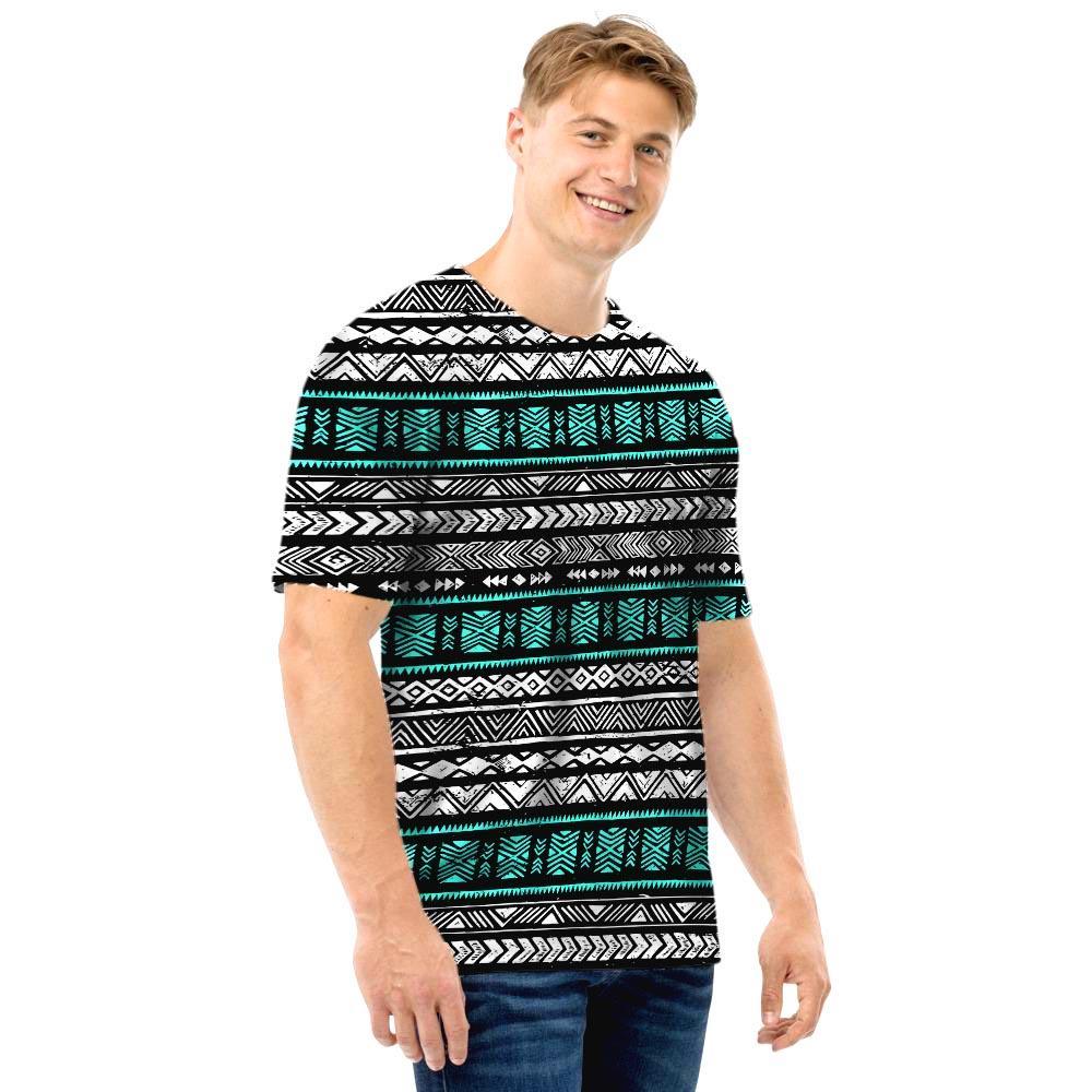 White and Turquoise Tribal Navajo Hand Drawn Men T Shirt-grizzshop