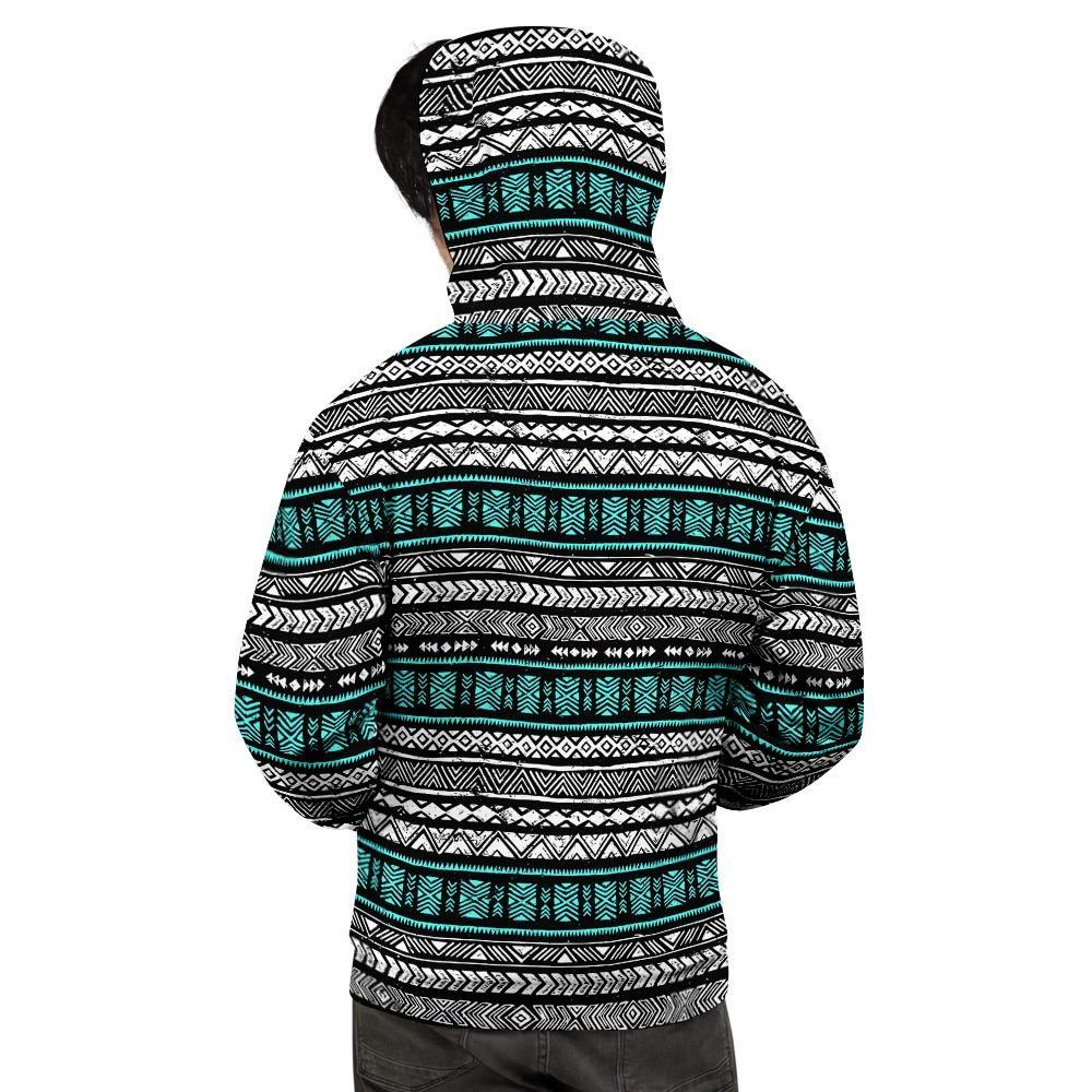 White and Turquoise Tribal Navajo Hand Drawn Men's Hoodie-grizzshop
