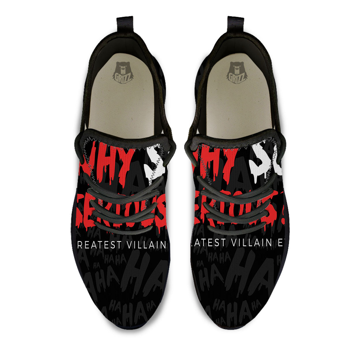 Why So Serious Laughing Joker Print Black Athletic Shoes-grizzshop