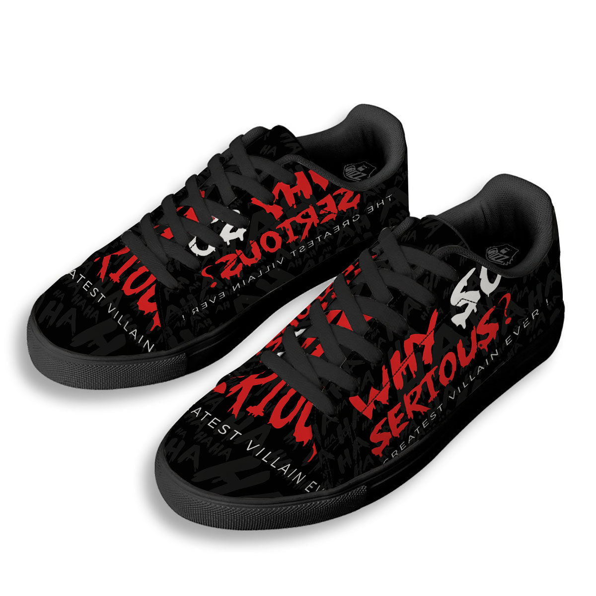 Why So Serious Laughing Joker Print Black Low Top Sneakers-grizzshop