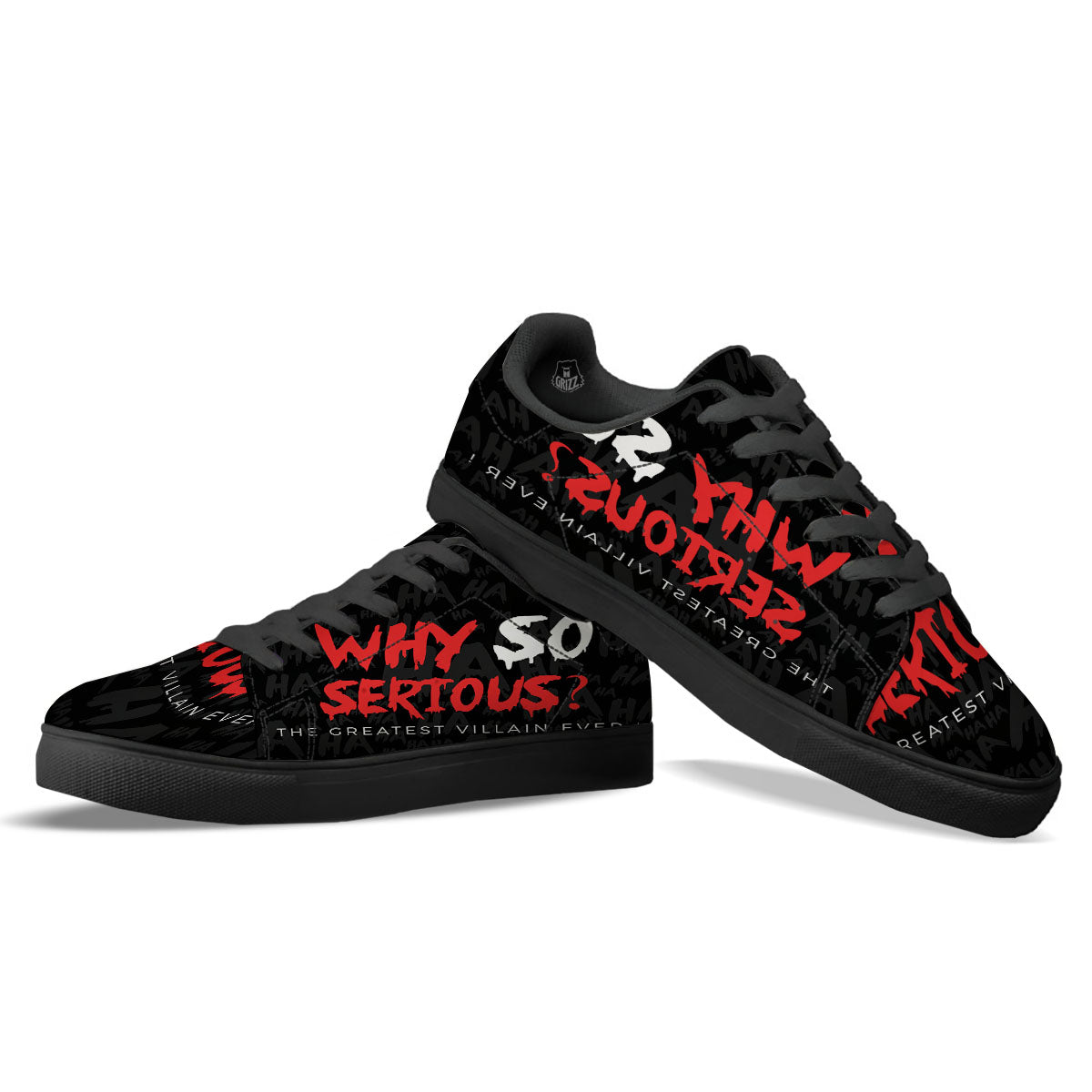 Why So Serious Laughing Joker Print Black Low Top Sneakers-grizzshop