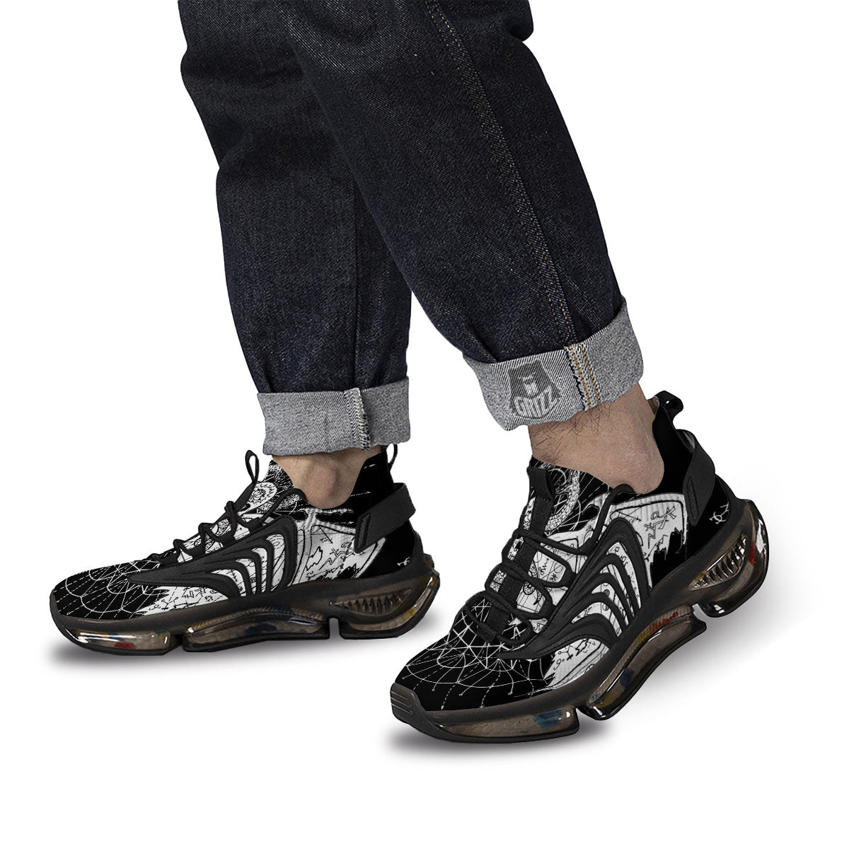 Wicca Devil Skull White And Black Print Black Gym Shoes-grizzshop