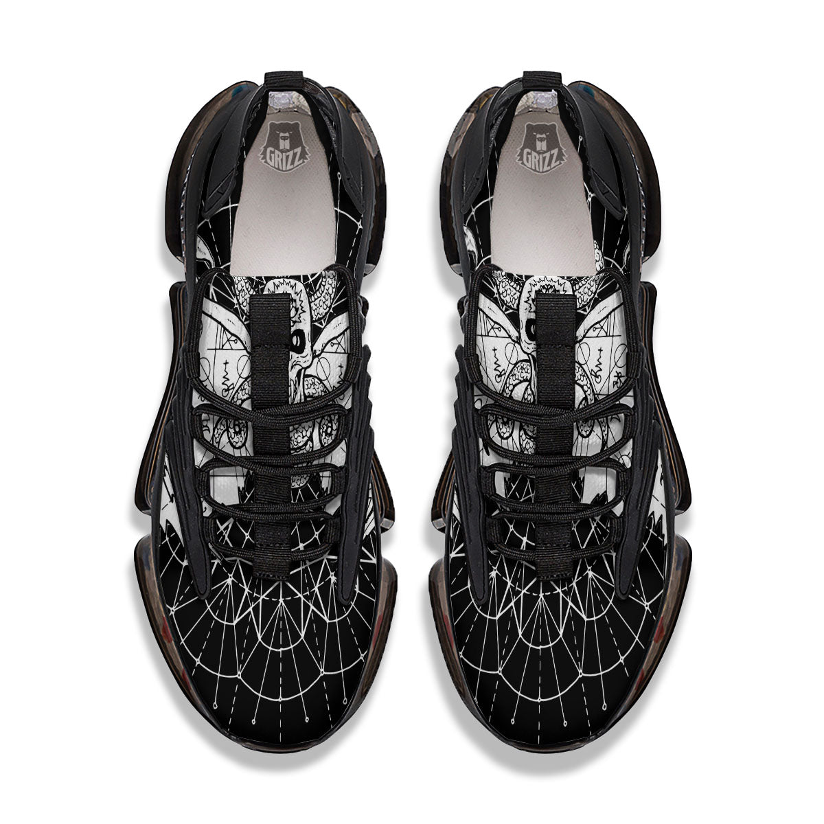 Wicca Devil Skull White And Black Print Black Gym Shoes-grizzshop