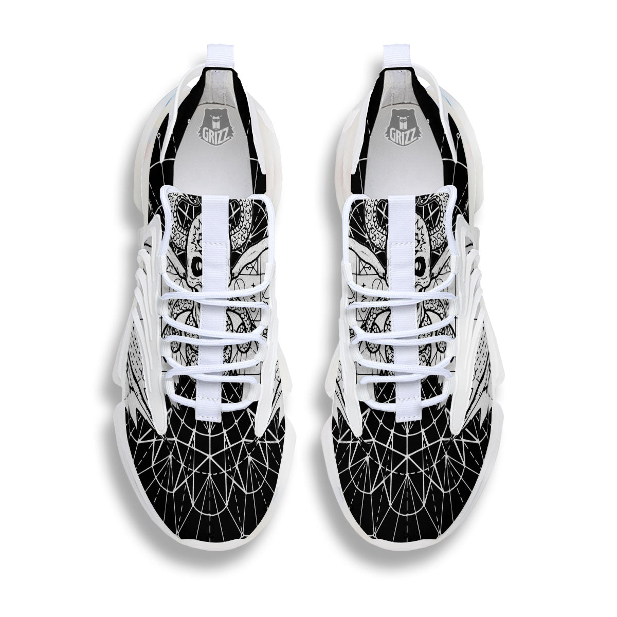 Wicca Devil Skull White And Black Print White Gym Shoes-grizzshop