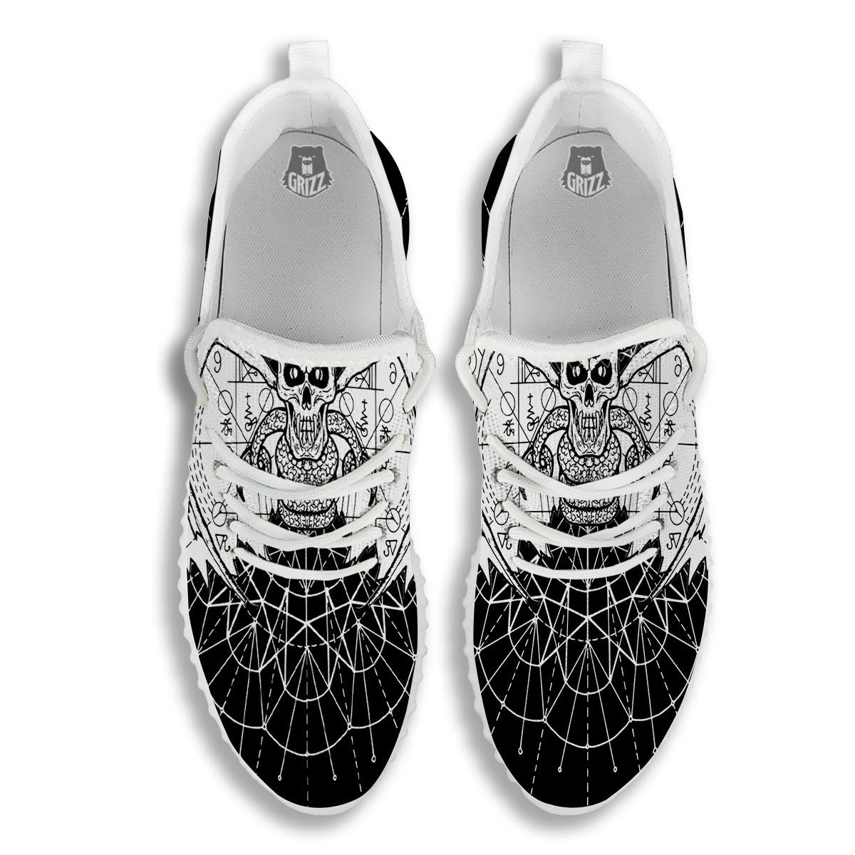 Wicca Devil Skull White And Black Print White Walking Shoes-grizzshop