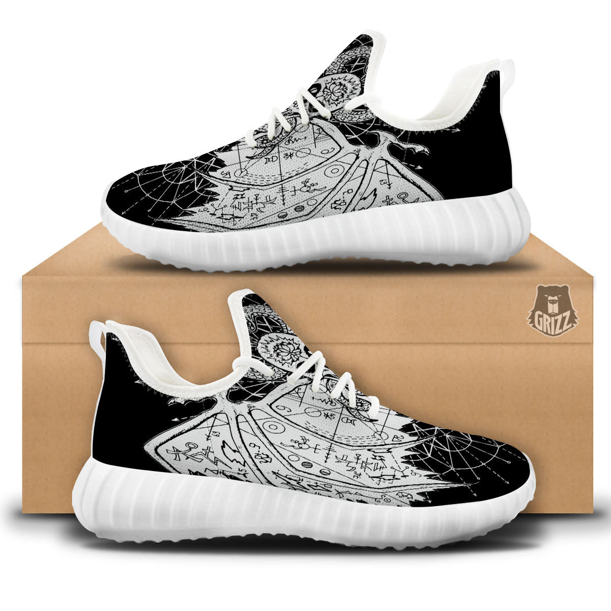 Wicca Devil Skull White And Black Print White Walking Shoes-grizzshop