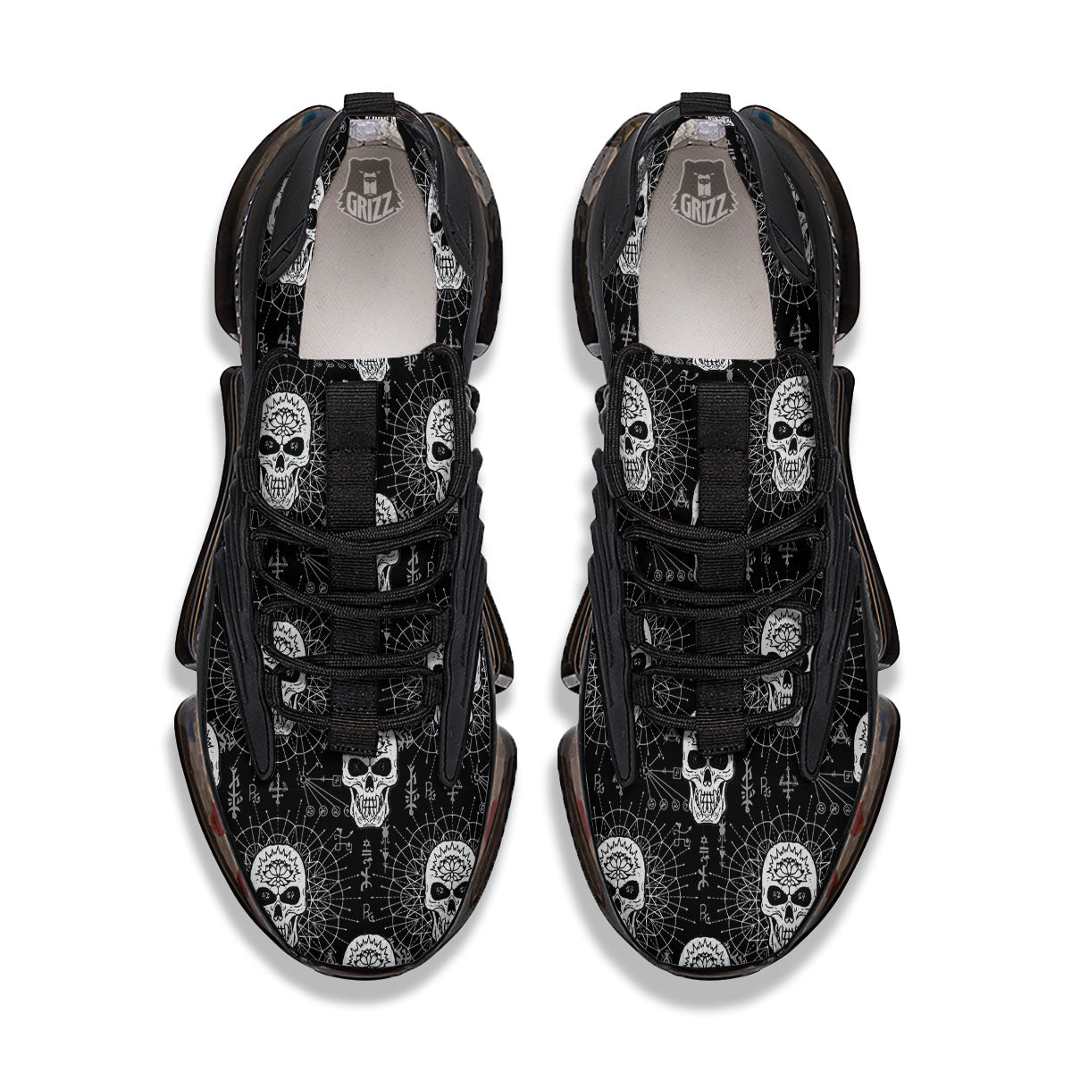 Wicca Evil Skull White And Black Print Black Gym Shoes-grizzshop