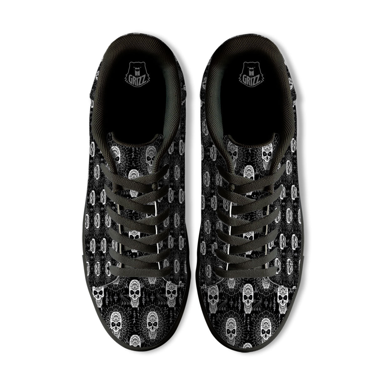 Wicca Evil Skull White And Black Print Black Low Top Sneakers-grizzshop