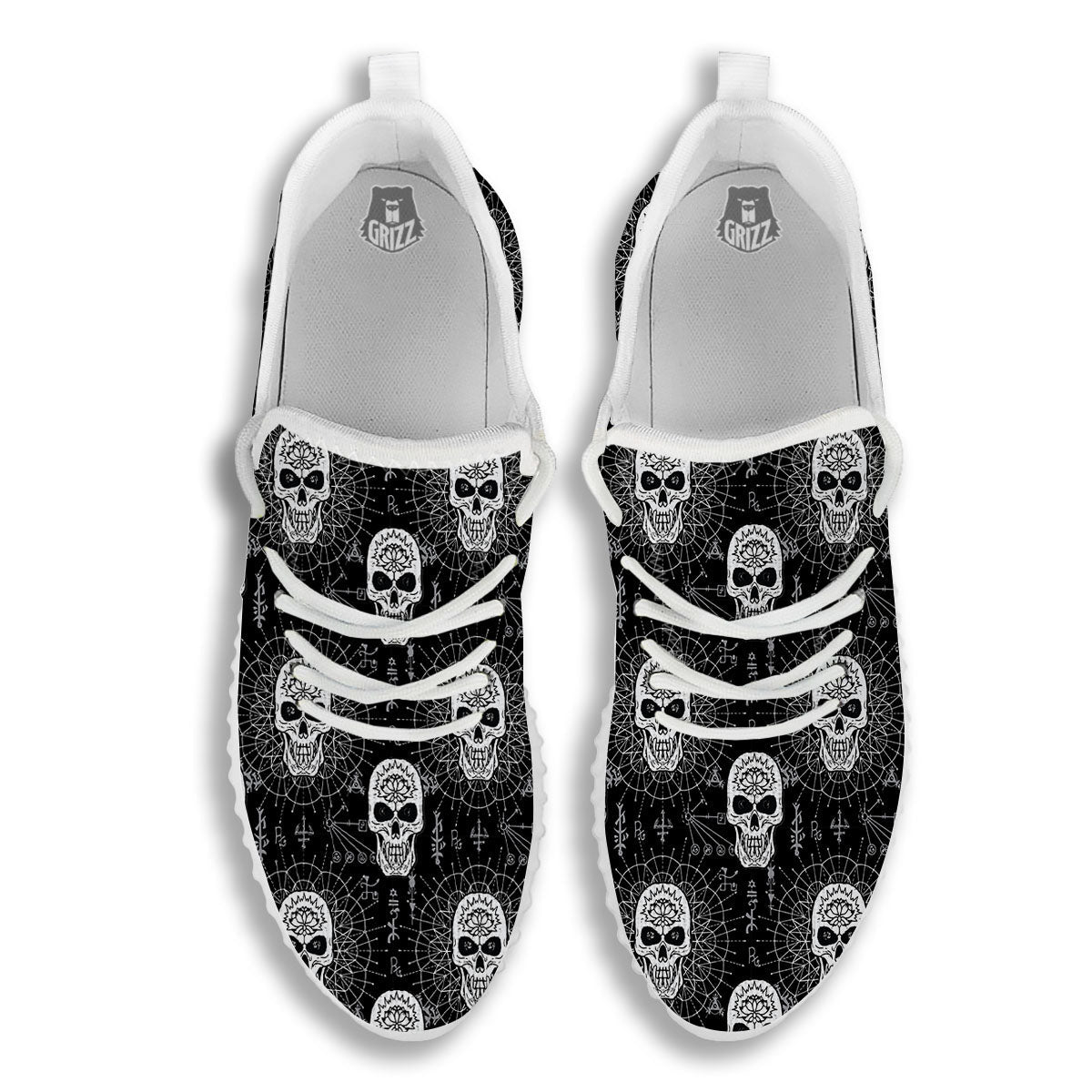 Wicca Evil Skull White And Black Print White Walking Shoes-grizzshop