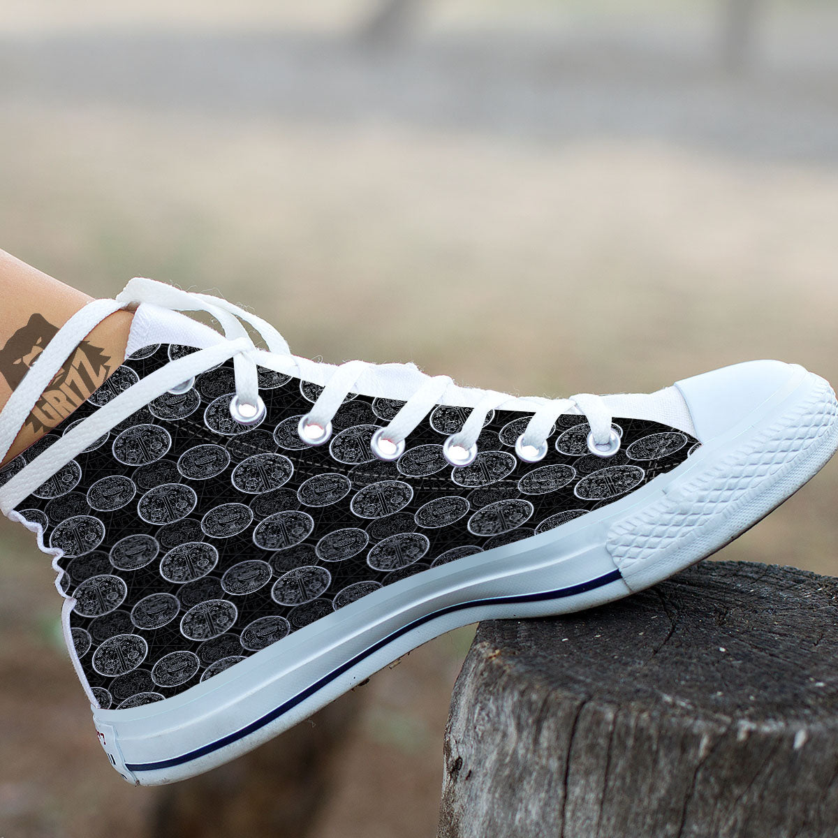 Wicca Gothic Curse Print Pattern White High Top Shoes-grizzshop