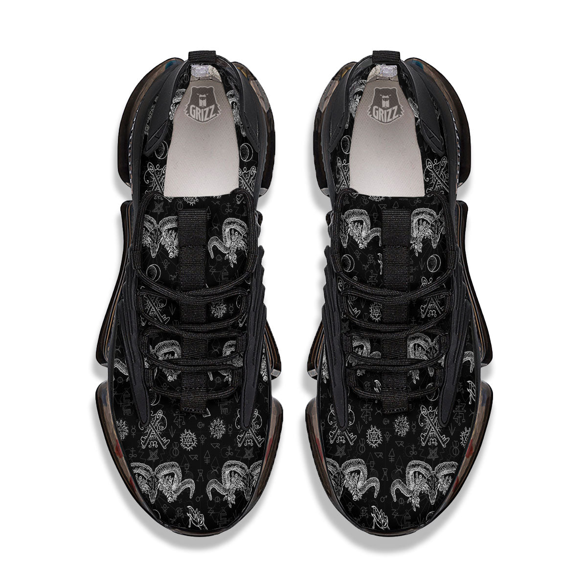 Wicca Gothic White And Black Print Black Gym Shoes-grizzshop