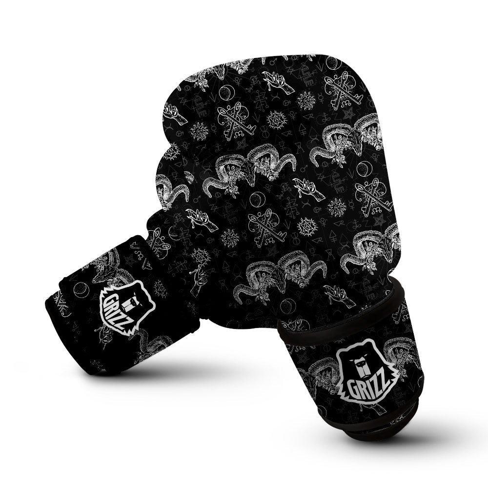 Wicca Gothic White And Black Print Boxing Gloves-grizzshop