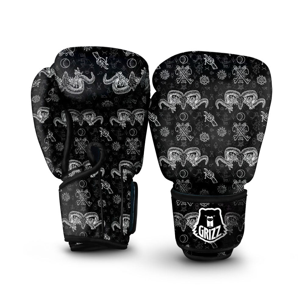 Wicca Gothic White And Black Print Boxing Gloves-grizzshop