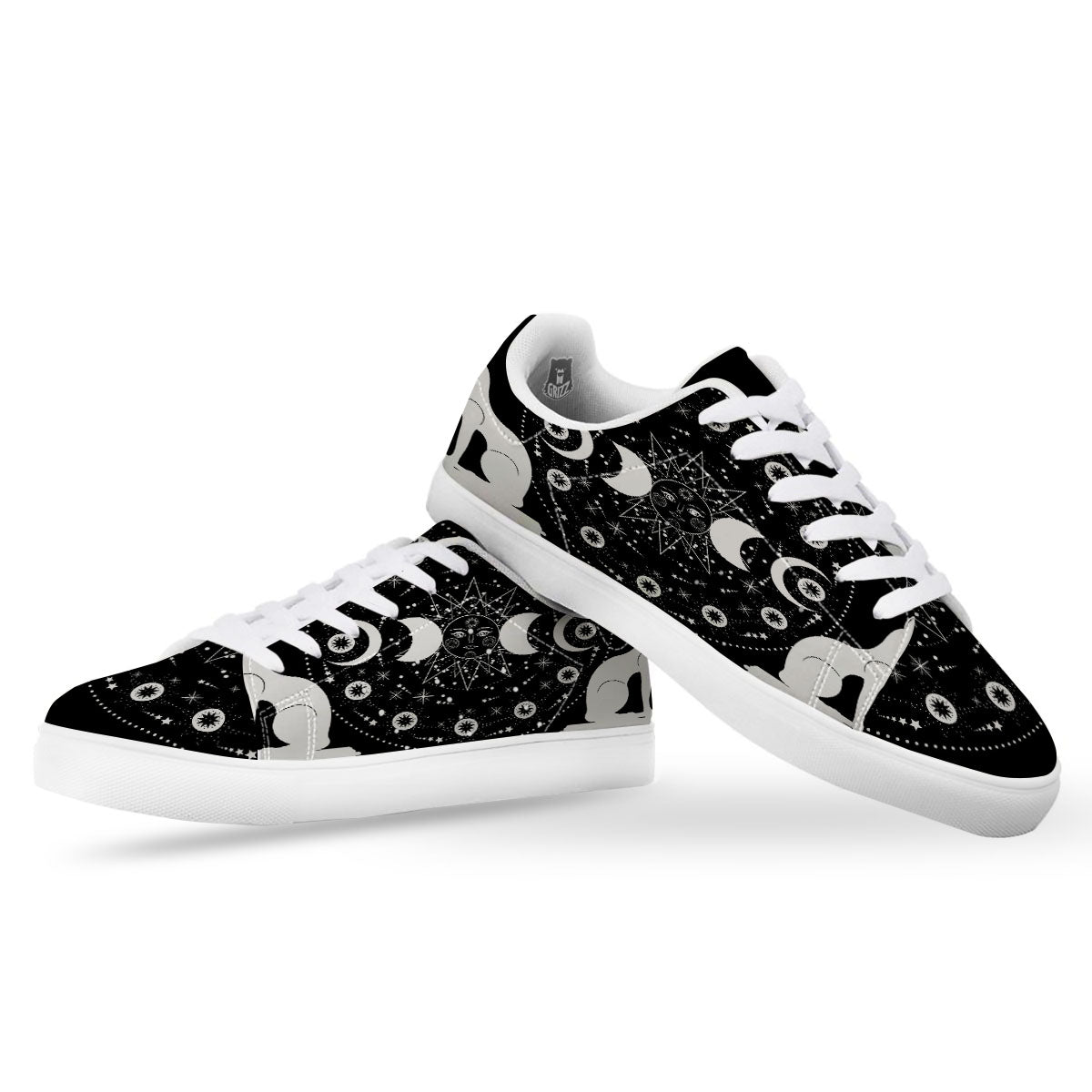 Wicca Magical White And Black Print White Low Top Sneakers-grizzshop